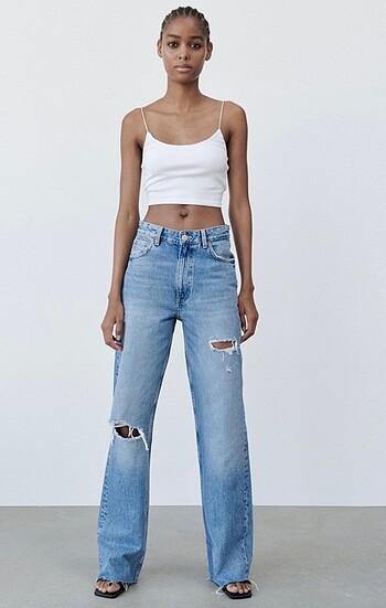 Zara Wide Leg Distressed Jean