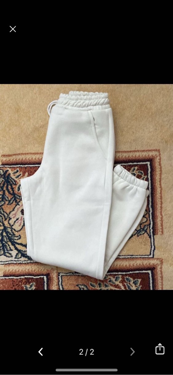 Beyaz Kadın Keten Bol Kesim Eşofman - Görsel 2