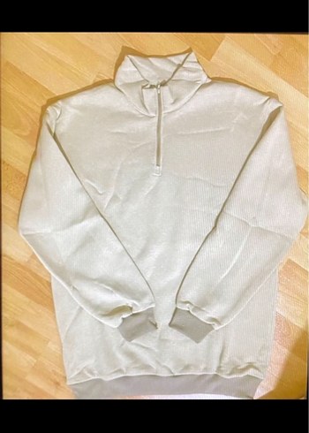 Bej Yarım Fermuarlı Salaş Sweatshirt - Görsel 2