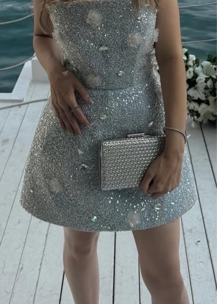 Cengiz Aktürk taşlı mini abiye elbise - Görsel 4