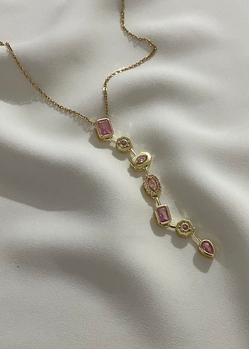 Zara Pembe Taşlı Zincir Detaylı Uzun Kadın Kolye