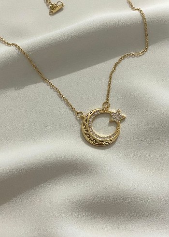 Gri Zincir Detaylı Ay Yıldız Kolye - Görsel 2