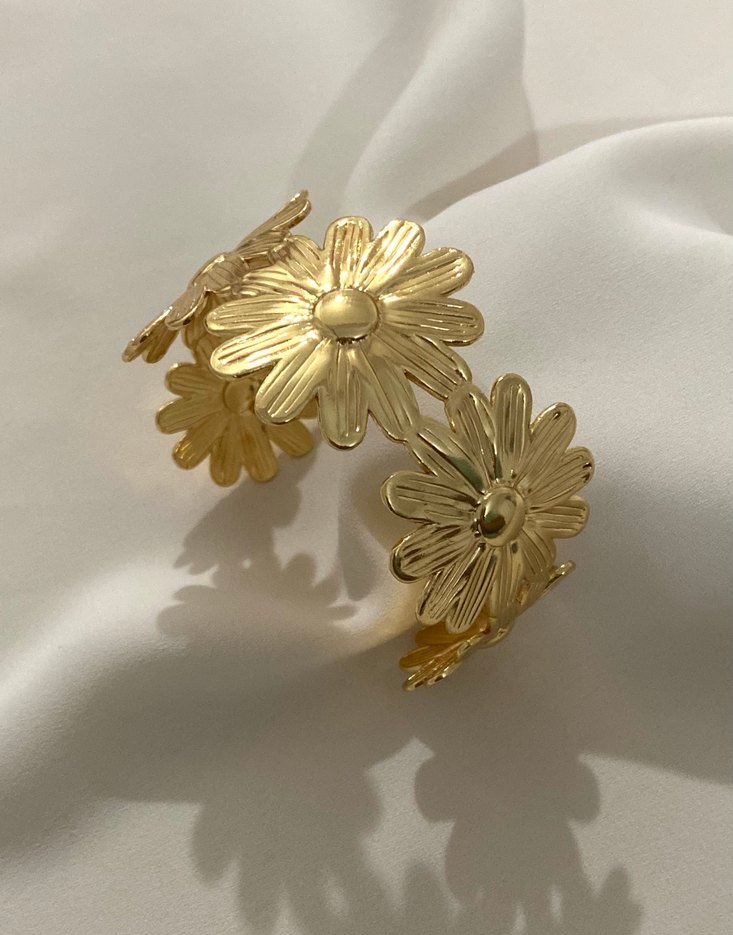 Parlak Altın Çiçek Desenli Bohem Bilezik - Görsel 2