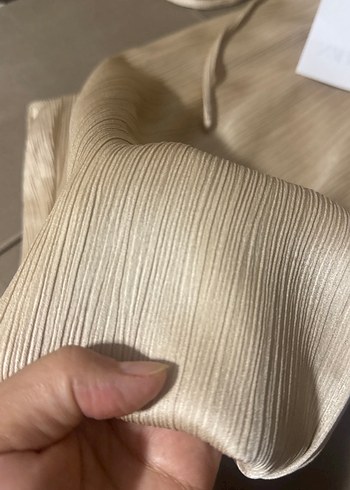 xs Beden ten rengi Renk Buruşuk görünümlü kumaş rahat pantolon