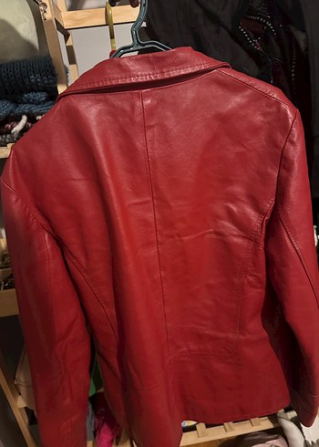 Kırmızı Kadın Vintage Deri  Ceket - Görsel 2