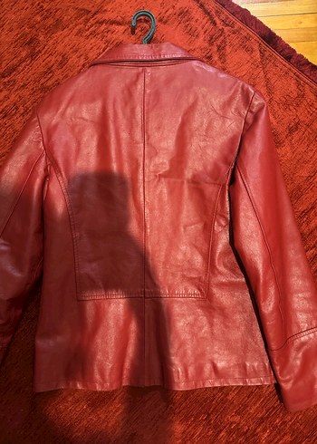 Kırmızı Kadın Vintage Deri  Ceket - Görsel 4