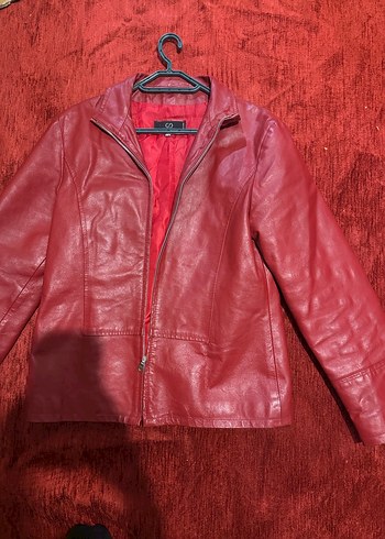 Kırmızı Kadın Vintage Deri  Ceket - Görsel 3