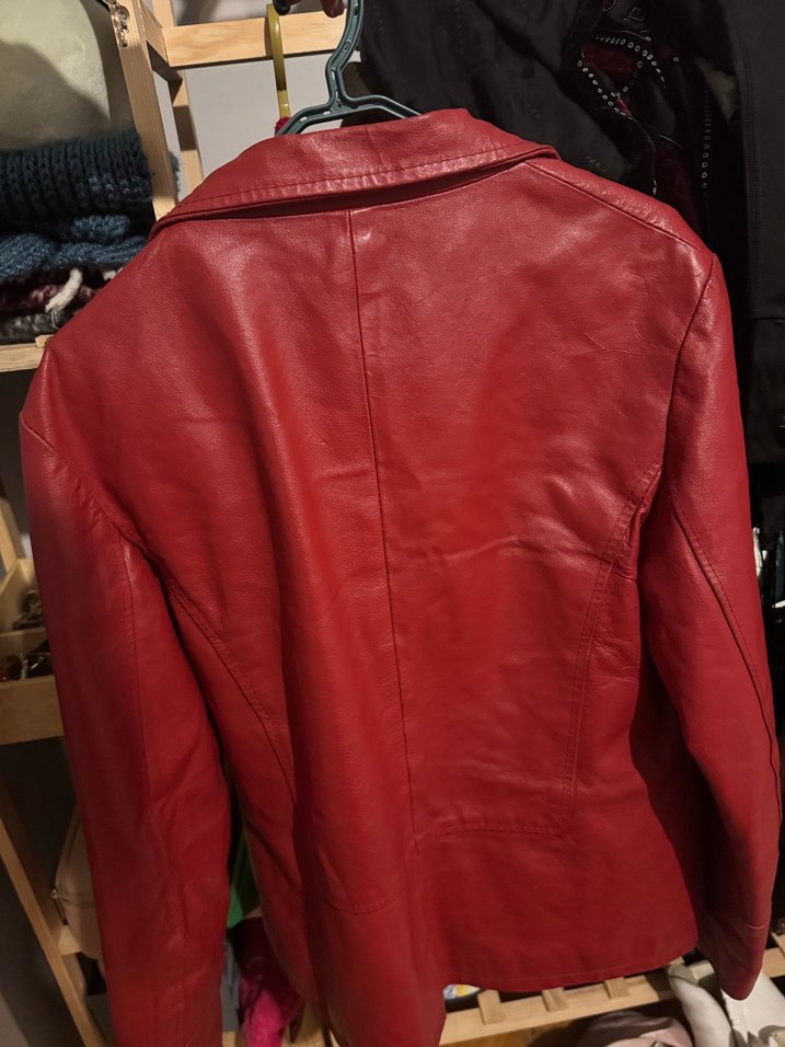 Kırmızı Kadın Vintage Deri  Ceket - Görsel 2