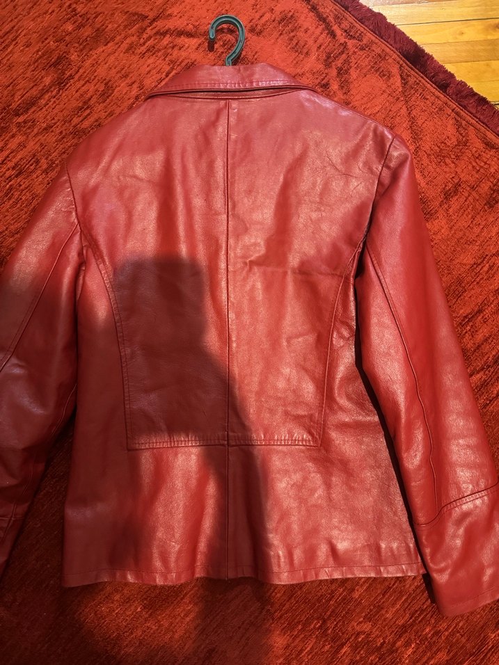 Kırmızı Kadın Vintage Deri  Ceket - Görsel 4