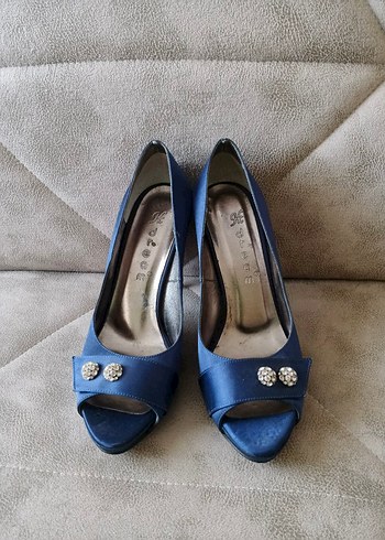 Mavi Tokalı Yüksek Topuklu Kadın Abiye Ayakkabı - Görsel 8