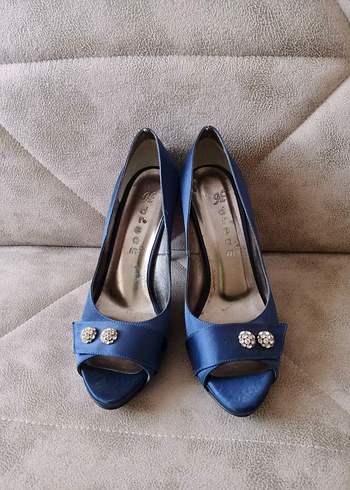 Mavi Tokalı Yüksek Topuklu Kadın Abiye Ayakkabı - Görsel 2