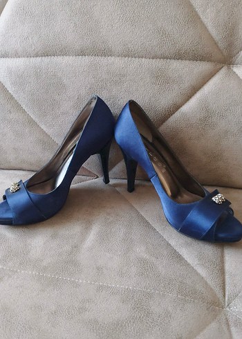 Mavi Tokalı Yüksek Topuklu Kadın Abiye Ayakkabı - Görsel 4
