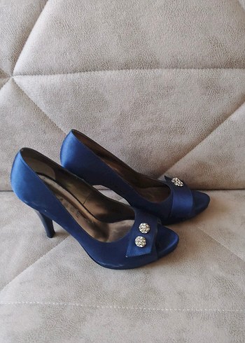 Mavi Tokalı Yüksek Topuklu Kadın Abiye Ayakkabı - Görsel 11