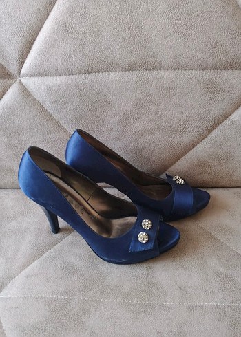 Mavi Tokalı Yüksek Topuklu Kadın Abiye Ayakkabı - Görsel 5