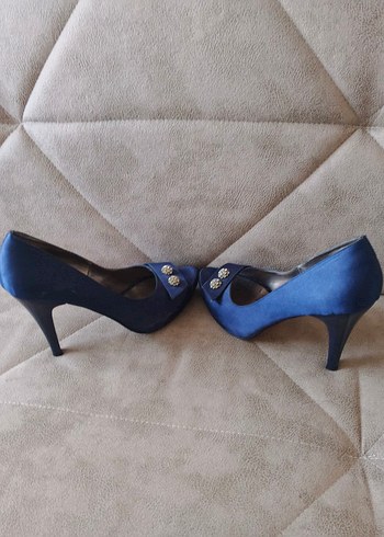 Mavi Tokalı Yüksek Topuklu Kadın Abiye Ayakkabı - Görsel 3
