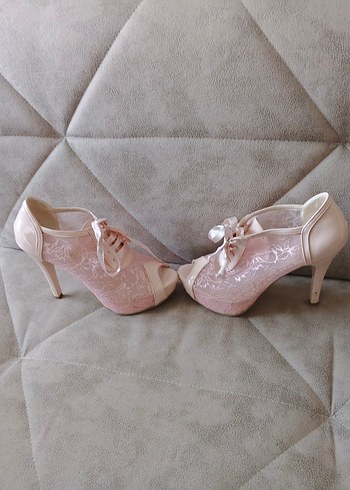 Dantel Detaylı Pembe Dolgu Topuklu Abiye Ayakkabı - Görsel 5