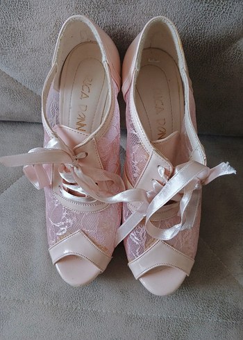 Dantel Detaylı Pembe Dolgu Topuklu Abiye Ayakkabı - Görsel 13