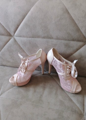Dantel Detaylı Pembe Dolgu Topuklu Abiye Ayakkabı - Görsel 6