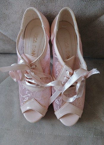 Dantel Detaylı Pembe Dolgu Topuklu Abiye Ayakkabı - Görsel 4
