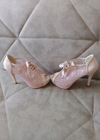 Dantel Detaylı Pembe Dolgu Topuklu Abiye Ayakkabı - Görsel 3
