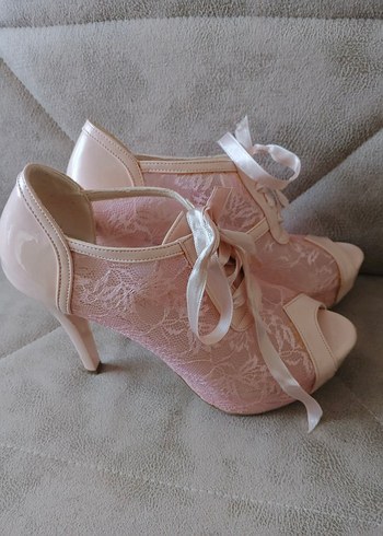 Dantel Detaylı Pembe Dolgu Topuklu Abiye Ayakkabı - Görsel 12