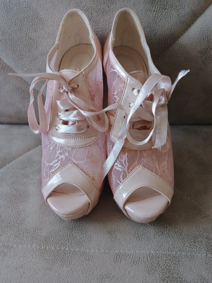 Dantel Detaylı Pembe Dolgu Topuklu Abiye Ayakkabı - Görsel 2