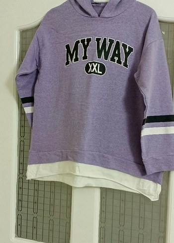 Mor Kapüşonlu Kadın Sweatshirt XXL