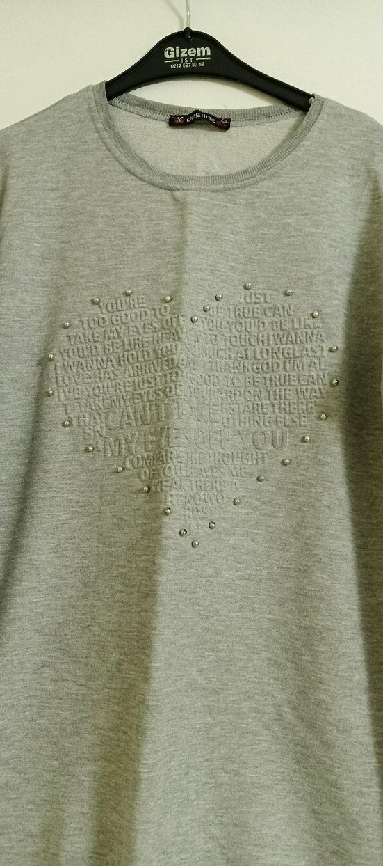 Gri Örgü Kadın Sweatshirt, Bisiklet Yaka, Rahat Kesim - Görsel 2