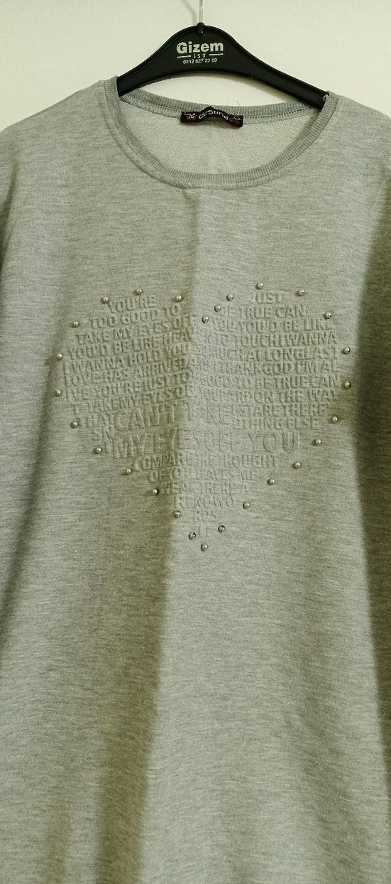 Gri Örgü Kadın Sweatshirt, Bisiklet Yaka, Rahat Kesim - Görsel 3