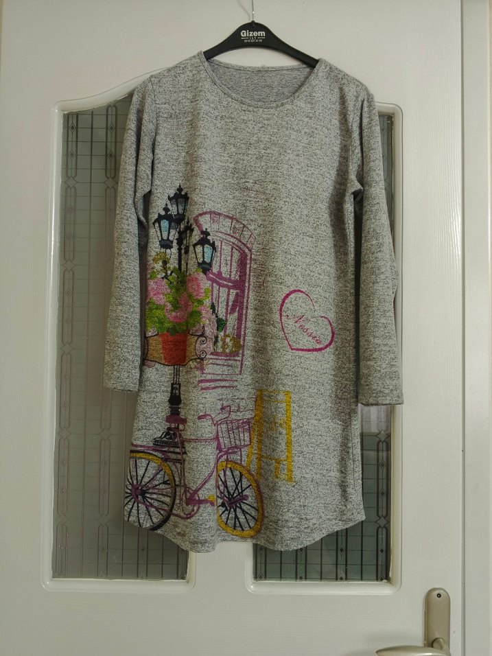 Kadın Gri Desenli Uzun Triko Tunik - Görsel 3