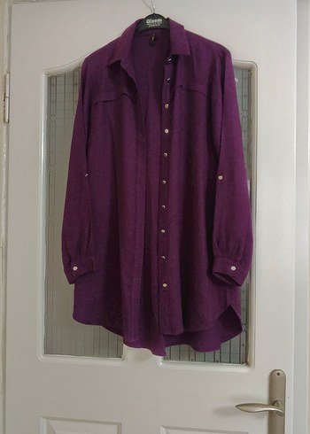 Mor Düğmeli Uzun Kollu  Kadın Gömlek - Görsel 4