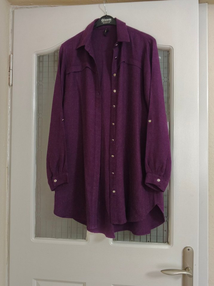 Mor Düğmeli Uzun Kollu  Kadın Gömlek - Görsel 3