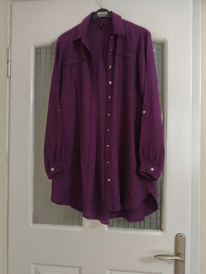 Mor Düğmeli Uzun Kollu  Kadın Gömlek - Görsel 4