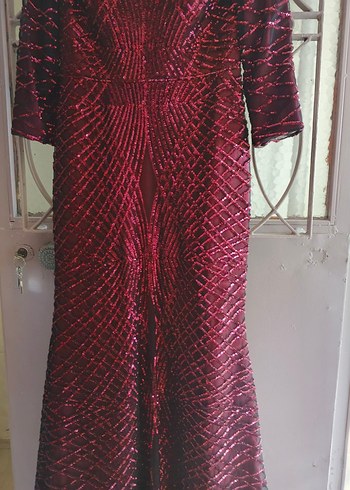 Bordo Uzun Abiye Elbise - Görsel 6