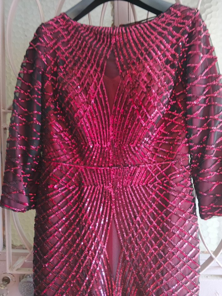 Bordo Uzun Abiye Elbise - Görsel 5