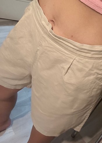 Beyaz Keten Bermuda Şort - Görsel 3