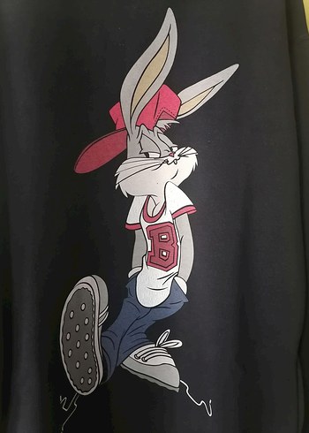 Bugs Bunny Baskılı siyah Kadın Sweatshirt - Görsel 3
