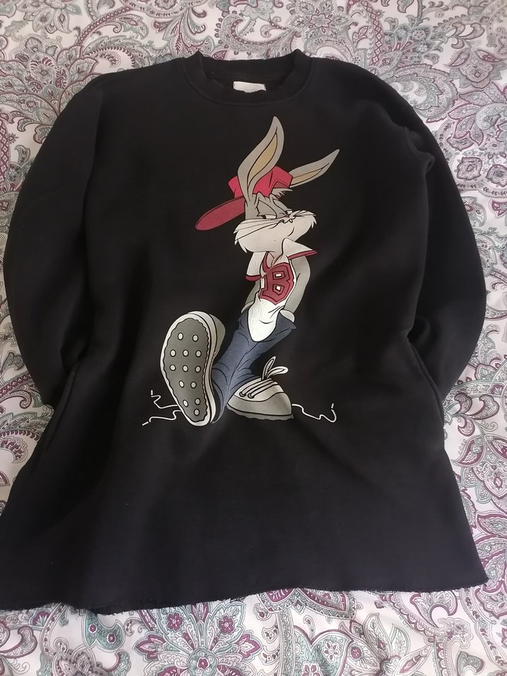 Bugs Bunny Baskılı siyah Kadın Sweatshirt - Görsel 2