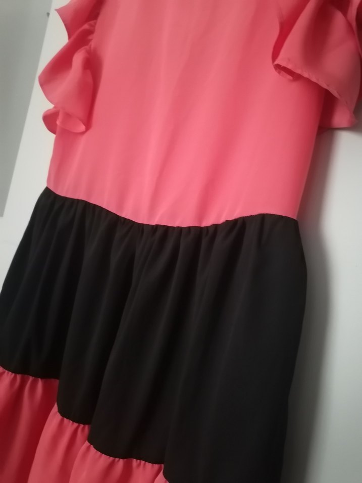 Pembe Volanlı Salaş Kadın Elbise - Görsel 3