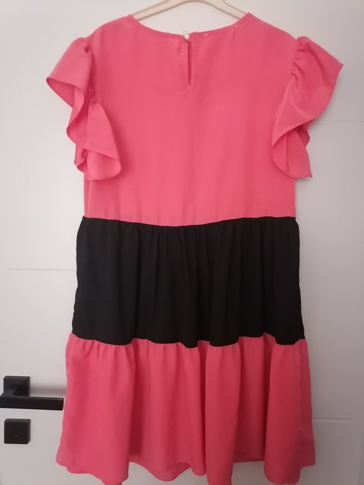 Pembe Volanlı Salaş Kadın Elbise - Görsel 4