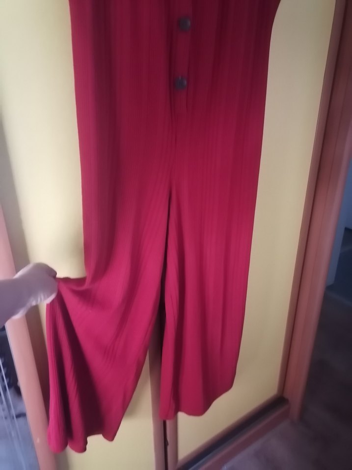 Bordo V Yaka Düğmeli Uzun Kadın Tulum - Görsel 2