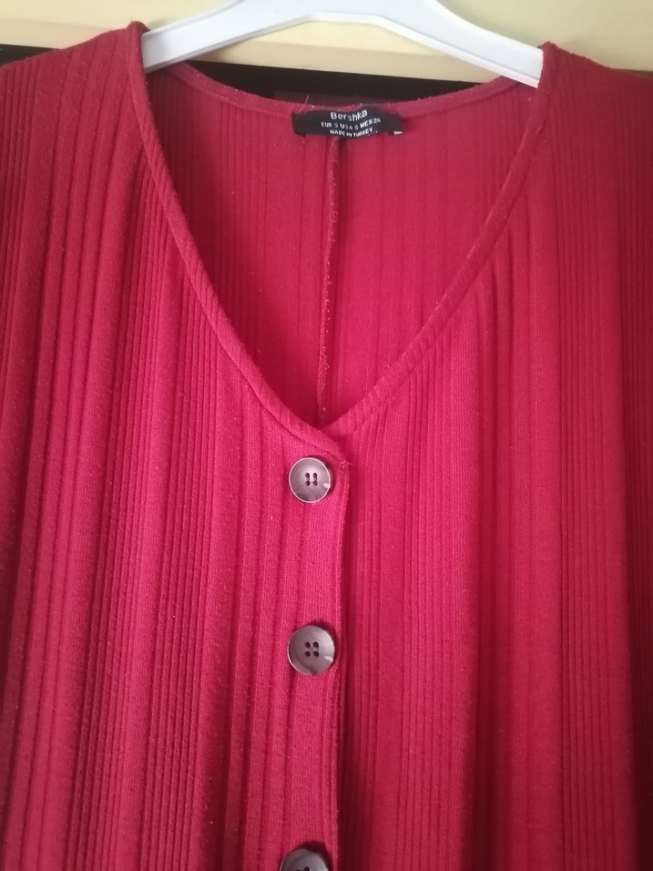 Bordo V Yaka Düğmeli Uzun Kadın Tulum - Görsel 3