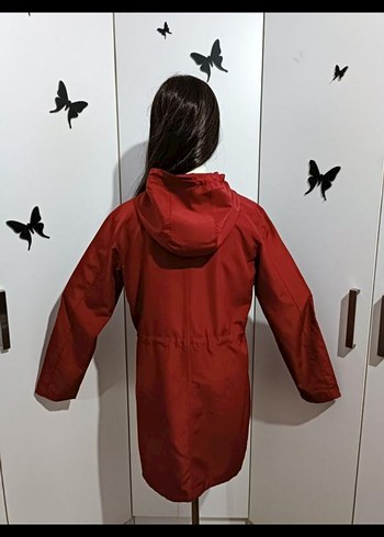 Bordo Düğmeli Midi Kadın Yağmurluk - Görsel 2