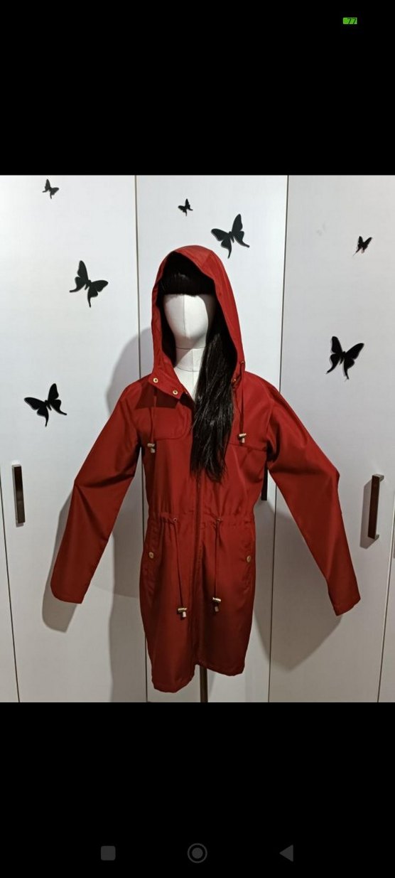 Bordo Düğmeli Midi Kadın Yağmurluk - Görsel 3