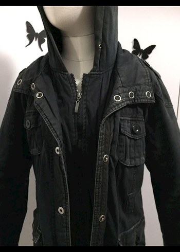 m Beden Düğmeli Siyah Denim Kadın Ceket