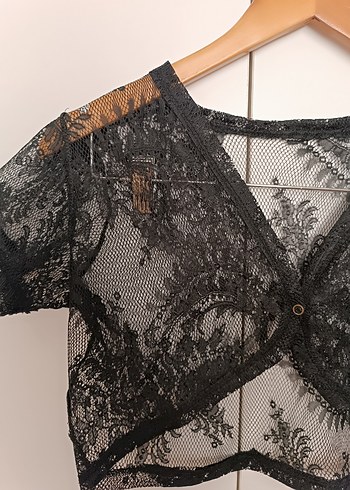 Koton Kadın Siyah Dantel Kısa Kollu Bolero