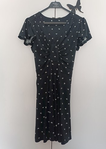 Siyah kelebek desenli elbise - Görsel 2