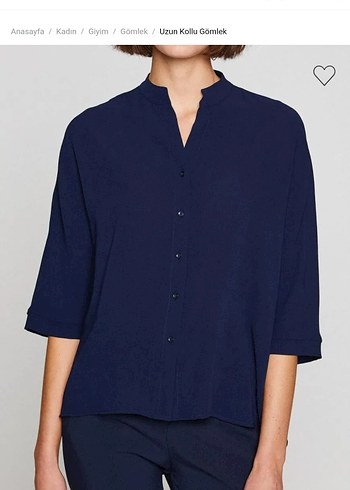 Lacivert Hakim Yaka Kısa Kollu Kadın Gömlek - Görsel 2
