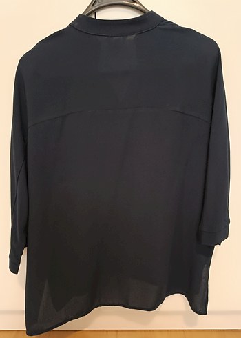 Lacivert Hakim Yaka Kısa Kollu Kadın Gömlek - Görsel 5