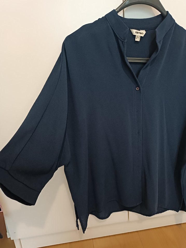 Lacivert Hakim Yaka Kısa Kollu Kadın Gömlek - Görsel 4